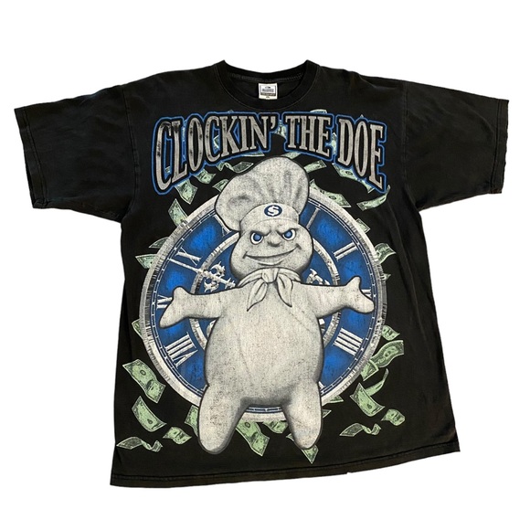 Men’s Vintage Basics Super Heavy Weight Pillsberry Doughboy Clockin The Doe Tee - Picture 1 of 14